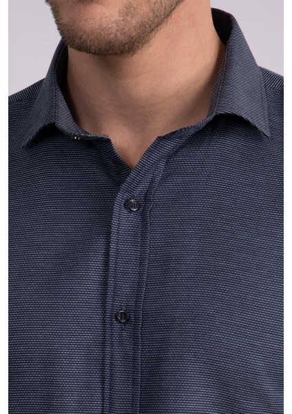 Slim Fit Dar Kesim Armürlü Erkek Gömlek modelleri