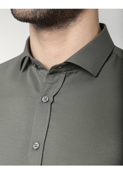 Slim Fit Çizgili Gri Erkek Gömlek fırsatları
