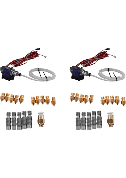 2x V6 J-Kafa Hotend Tam Kiti ile 20 Adet Ekstruder Baskı Kafası + 10 Adet Paslanmaz Çelik 1.75MM Meme Boğaz V6 ile Uyumlu (Yurt Dışından)