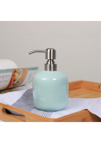 Alüminyum Alaşımlı Pompalı Seramik Sabunluk 15 Oz El Sabunu Dispenseri Banyo Oteli Için Doldurulabilir Şişe (Mavi) (Yurt Dışından)