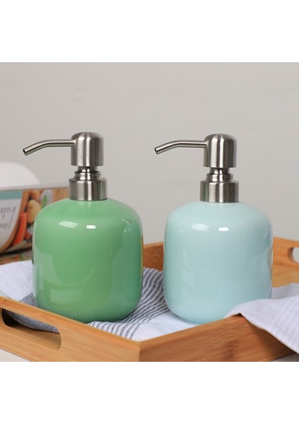 Alüminyum Alaşımlı Pompalı Seramik Sabunluk 15 Oz El Sabunu Dispenseri Banyo Oteli Için Doldurulabilir Şişe (Mavi) (Yurt Dışından)