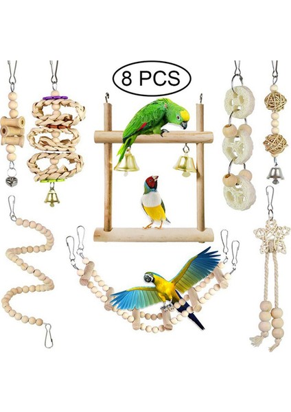 8pcs Set Kombinasyonu Papağan Kuş Oyuncakları Ahşap Makaleler Bite Pet Kuş Oyuncakları Papağan Eğitimi ile Uyumlu (Yurt Dışından)