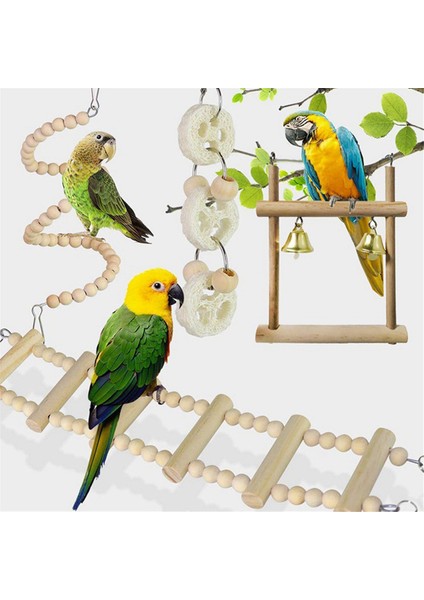 8pcs Set Kombinasyonu Papağan Kuş Oyuncakları Ahşap Makaleler Bite Pet Kuş Oyuncakları Papağan Eğitimi ile Uyumlu (Yurt Dışından)