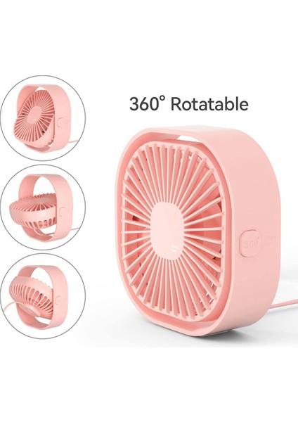 Küçük USB Masa Fanı, 3 Hızlı Taşınabilir Masa 360°DÖNEBILEN Kişisel Mini Soğutma Fanı Fişli Pembe (Yurt Dışından)
