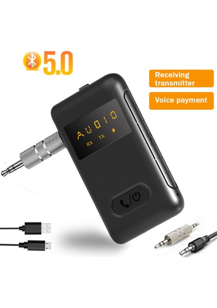 2 In 1 Kablosuz Bluetooth Uyumlu 5.0 Alıcı Verici Adaptörü 3.5mm Jack ile Uyumlu Araba Müzik Ses Kulaklık Alıcısı (Yurt Dışından)