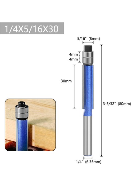 4 Adet 6.35MM Shank Yüksek Kaliteli Freze Kesici Gömme Trim Rulman Yönlendirici Bit Seti Ağaç Işleme ile Uyumlu (Yurt Dışından)