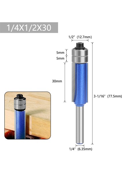 4 Adet 6.35MM Shank Yüksek Kaliteli Freze Kesici Gömme Trim Rulman Yönlendirici Bit Seti Ağaç Işleme ile Uyumlu (Yurt Dışından)