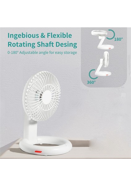 Mini Salınımlı Masa Fanı 4 Hız USB ile Güçlendirilmiş Taşınabilir Pille Çalışan Ev Ofis Için Şarj Edilebilir Fanlar (Beyaz) (Yurt Dışından)