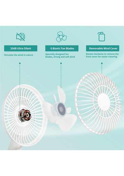 Mini Salınımlı Masa Fanı 4 Hız USB ile Güçlendirilmiş Taşınabilir Pille Çalışan Ev Ofis Için Şarj Edilebilir Fanlar (Beyaz) (Yurt Dışından)
