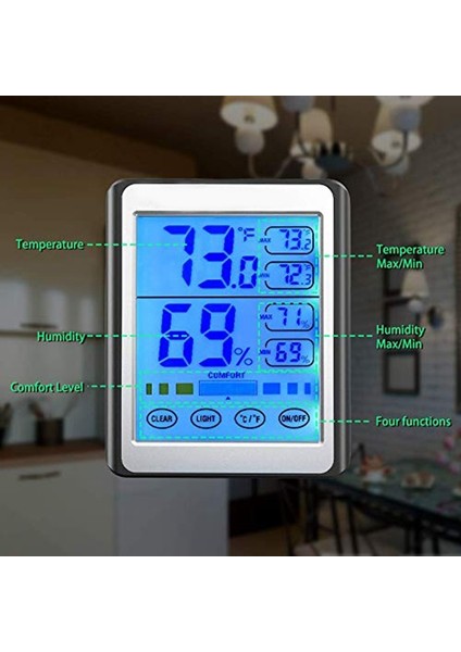 Dijital Higrometre Iç Mekan Termometresi Ev, Ofis, 200FT / 60M Menzil Için Dokunmatik Tip LCD Arka Aydınlatmalı Nem Monitörü ile Doğru Nem ve Sıcaklık Ölçer Göstergesi (Yurt Dışından)