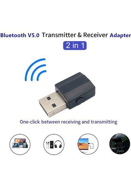 5.0 Kablosuz Bluetooth Ses Alıcı Verici USB 2'si 1 Arada Eller Serbest Çağrı Müzik Ses Adaptörü Araba ve Tv Hoparlörleriyle Uyumlu (Yurt Dışından)