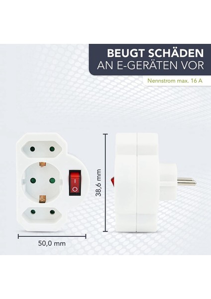3x Soket Adaptörü 3 Yollu Euro Soket Soket Anahtarı Değiştirilebilir Soket Işıklı Anahtar Emniyet Anahtarı Ab Tak (Yurt Dışından)