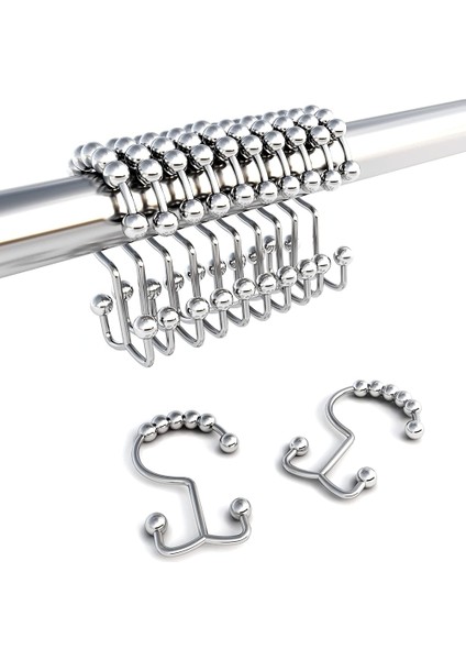 Duş Perdesi Kanca Halkası, Paslanmaya Karşı Korumalı Metal Çift Rulo Kayar Duş Kancası, Duş Perdesi Için, 12'li Set Gümüş Beyaz (Yurt Dışından)