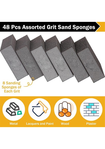48 Adet Zımpara Süngeri Ince Kaba Zımpara Blok Seti Yıkanabilir ve Yeniden Kullanılabilir Zımpara Kağıdı Blok 60/80/100/120/180/220 Grit (Yurt Dışından)