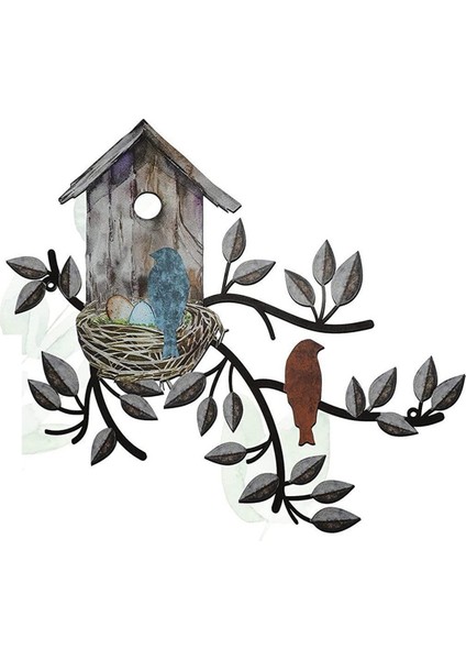 Metal Asılı Ağaç Kuş Evi Duvar Sanatı Dış Mekan Duvar Dekoru Kuş Süslemeleri Ev Için Metal Yaprak Duvar Dekor C (Yurt Dışından)
