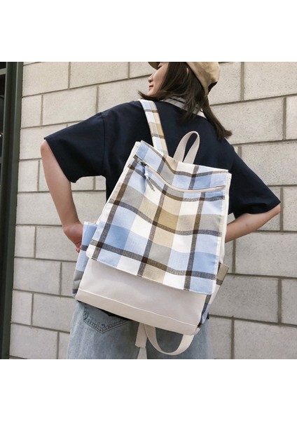 Ekose Sırt Çantası Seyahat Basit Üniversite Rüzgar Sırt Çantası Üniversite Öğrencileri Büyük Kapasiteli Yeni Moda Sırt Çantası Mavi (Yurt Dışından) fiyatları