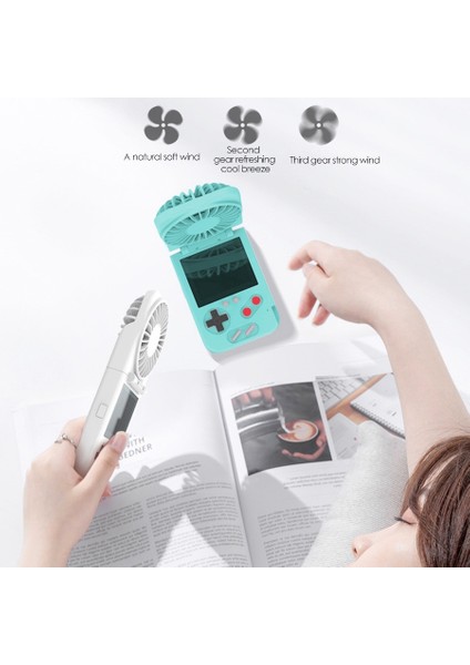 Taşınabilir Fan, Şarj Edilebilir Pil 800 Mah Katlanır USB Fan 500 Oyunlu El Tipi Retro Oyun Konsolu (Mavi) (Yurt Dışından)