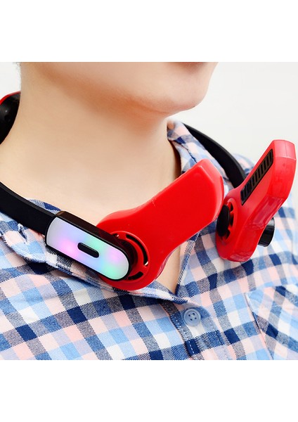 Bladeless Giyilebilir Boyun Fanı, 360 Derece Soğutma Eller Serbest Spor USB Mini Kişisel Fan, Renkli Işıklar - Beyaz (Yurt Dışından)