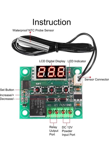 2 Adet XH-W120912V Dc Dijital Sıcaklık Kontrol Cihazı Kartı LED Ekran Dijital Termostat Modülü Su Geçirmez Muhafaza ile (Yurt Dışından)