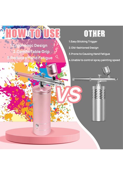 Hava Kompresörü ve Eldivenli Airbrush KITI-27PSI Yüksek Basınçlı Airbrush Hortumlu Kablosuz Airbrush Model Boyama Pembe (Yurt Dışından)