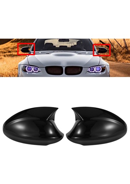 Araba Parlak Siyah Öküz Boynuz Dikiz Yan Cam Ayna Kapağı Trim Çerçeve Yan Ayna Kapakları ile Uyumlu 3 Serisi E90 E92 E93 05-07 (Yurt Dışından) modelleri