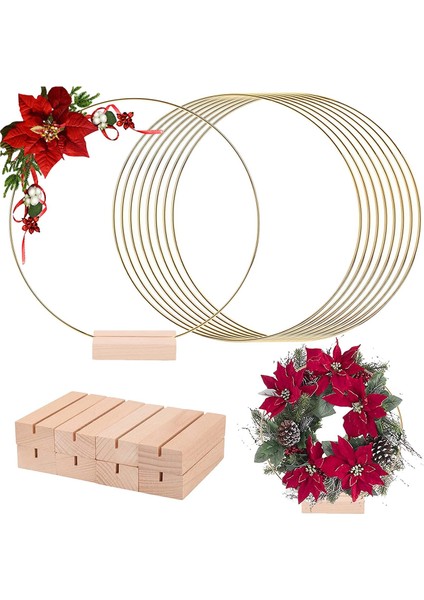 10 Adet 2 Inç Metal Çelenk Masa Orta Parçası, Metal Çelenk Yüzük, 10 Parçalı Ahşap Braket ile (Yurt Dışından)