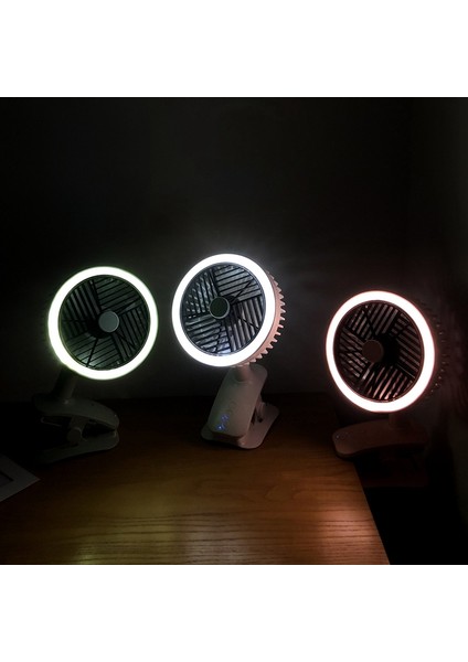 USB Masaüstü Fanı, Taşınabilir Klip Tabanlı Şarj Edilebilir Kişisel Düşük Gürültülü Ayarlanabilir LED Işıklı Fan (Beyaz) (Yurt Dışından)