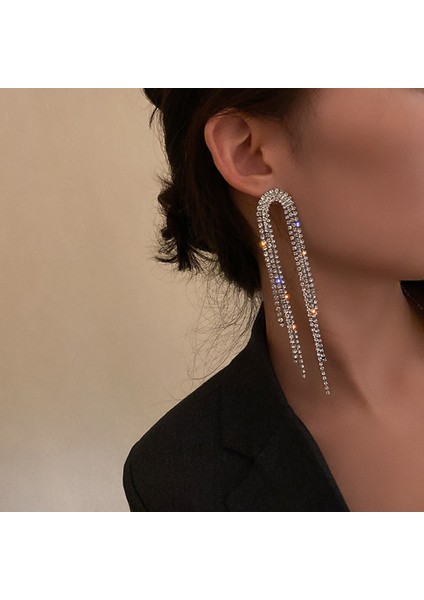 Moda Uzun Püskül Kristal Damla Küpe Kadınlar Için Geometrik Tam Taklidi Küpe Bildirimi Takı (Gümüş Renk) (Yurt Dışından) modelleri