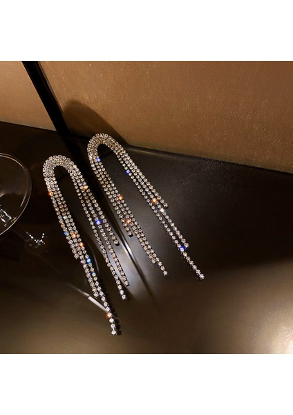 Moda Uzun Püskül Kristal Damla Küpe Kadınlar Için Geometrik Tam Taklidi Küpe Bildirimi Takı (Gümüş Renk) (Yurt Dışından) fırsatları