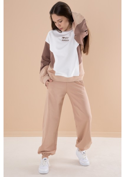 Krem Eşofman Takımı Kız Çocuklar İçin Yumuşak Pamuklu 2024 Sezonu