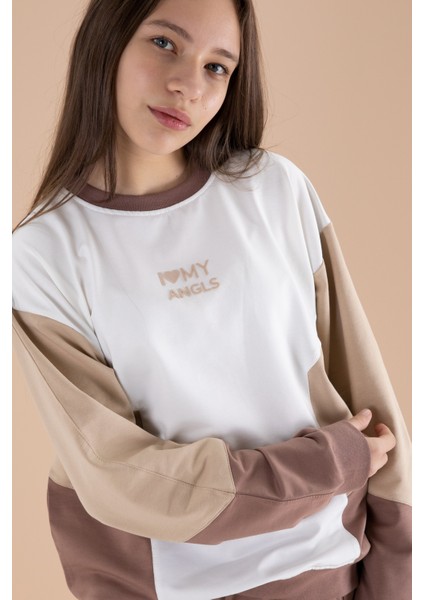 Kahve Angels Yazılı Bisiklet Yaka Kız Çocuk Eşofman Takımı 19975