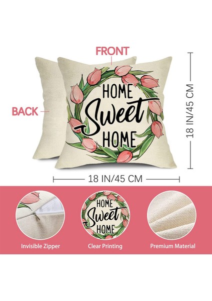 Yaylı Yastık Kılıfı 18X18 4'lü Set, Bahar Çiftlik Evi Atma Yastık Kılıfı, Ev Kanepe Dekoru Yastık Kılıfı (Yurt Dışından)