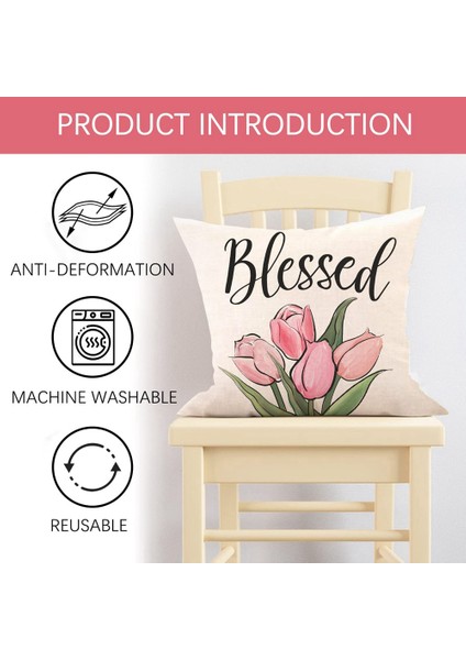 Yaylı Yastık Kılıfı 18X18 4'lü Set, Bahar Çiftlik Evi Atma Yastık Kılıfı, Ev Kanepe Dekoru Yastık Kılıfı (Yurt Dışından)