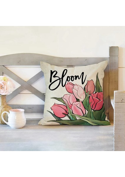 Yaylı Yastık Kılıfı 18X18 4'lü Set, Bahar Çiftlik Evi Atma Yastık Kılıfı, Ev Kanepe Dekoru Yastık Kılıfı (Yurt Dışından)