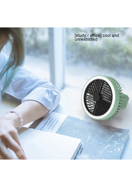 Çok Fonksiyonlu Mini Fan USB Şarj Edilebilir Taşınabilir Açık Kamp Tavan LED Işık Masaüstü Yeşil (Yurt Dışından)