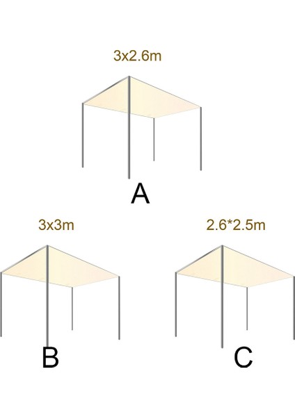 Gölgelik Üst Kapak 2.6x2.5 Metre 300D Tuval Su Geçirmez Tente Gazebo Örtüsü Çadır Çatı Açık Bahçe Rüzgar Gölge Arka Bahçe ile Uyumlu (Yurt Dışından)