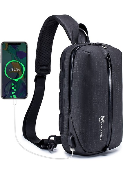 Bullcaptaın Marka USB Şarj Erkek Su Geçirmez Oxford Kumaş Göğüs Çantası Eğlence Spor Omuz Askılı Çanta Küçük Sırt Çantası A (Yurt Dışından) fiyatları