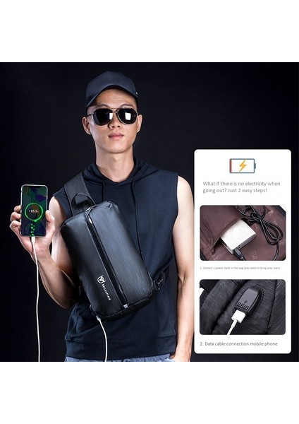 Bullcaptaın Marka USB Şarj Erkek Su Geçirmez Oxford Kumaş Göğüs Çantası Eğlence Spor Omuz Askılı Çanta Küçük Sırt Çantası A (Yurt Dışından) fırsatları