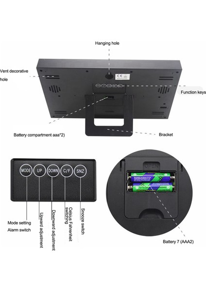 2x Dijital Duvar Saati LCD Büyük Sayı Zaman Sıcaklık Takvimi Alarm Masa Masa Saati Modern Tasarım Ofis Ev Gümüş (Yurt Dışından) indirimleri