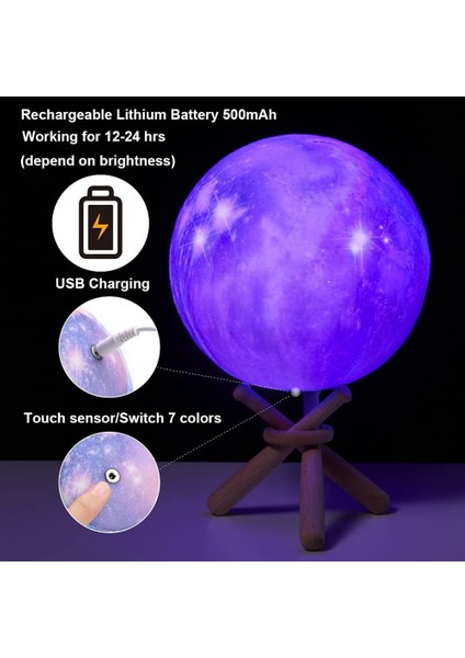 ay Lambası, Ay Işığı Galaxy Lamba Noel Doğum Günü Hediyeleri Için Hediyeler Standlı 16 Renk, Uzay Dekor Harika Şeyler 10 cm (Yurt Dışından) indirimleri
