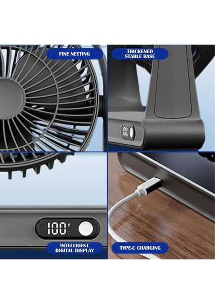 Masaüstü USB Küçük Fan, Ofis Mini Taşınabilir Şarj Edilebilir Dijital Ekran Fanı, Beyaz (Yurt Dışından)