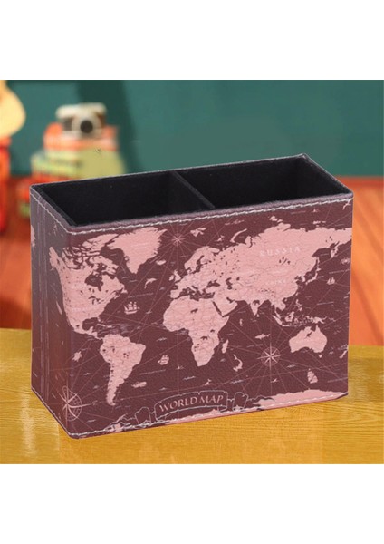 Pu Deri Masa Üstü Düzenleyici Kalem Tutucu Kalem Masa Düzenleyici 5.9x4.3x 2.8 Inç Dünya Haritası Desen Kalem Tutucu Ofis Için (Yurt Dışından) fiyatları