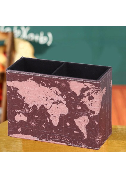 Pu Deri Masa Üstü Düzenleyici Kalem Tutucu Kalem Masa Düzenleyici 5.9x4.3x 2.8 Inç Dünya Haritası Desen Kalem Tutucu Ofis Için (Yurt Dışından) modelleri