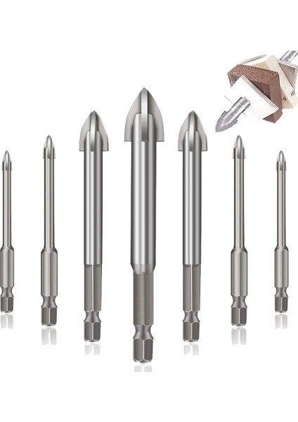 7 Parça Gümüş Verimli Üniversal Alet, Çok Fonksiyonlu Üç Köşeli Matkap Ucu Karbür Uçlu Mızrak Başlığı (3-12 Mm) (Yurt Dışından)