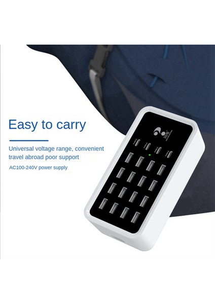 ? Çözüm 120W Tip-C USB Şarj Istasyonu 20 Port Akıllı Telefona Uyumlu, Uk Fişli Evrensel Model Masaüstü USB Şarj Cihazı (Yurt Dışından)