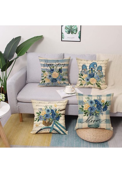 Bahar Yastık Kapakları 18X18 4 Set Çiftlik Evi Atmak Yastıklar Kanepe Kanepe Için Bahar Ev Dekor (Yurt Dışından)