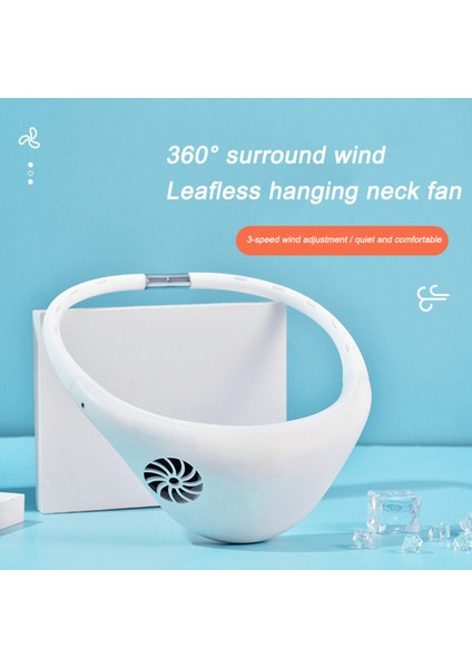 360 Derece Spor Hayranları Dış Mekan Giyilebilir Asma Soğutma Için Taşınabilir Bladeless USB Boyun Fan Hava Soğutucu - Mavi (Yurt Dışından)