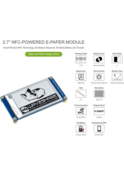 2,7 Inç Pasif Nfc Destekli E-Kağıt Modülü Pilsiz Kablosuz Güç ve Veri Aktarımı (Yurt Dışından)