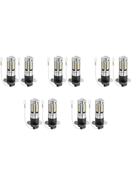 10 Adet H3 Süper Parlak LED Sis Sürüş Drl Ampuller Kiti 6000K Beyaz (Yurt Dışından)
