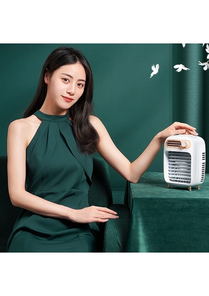 Hava Soğutucu, USB Şarj Edilebilir Ev Mini Nemlendirme, Soğutma, Işık Sesli Klima Fanı (Yeşil) (Yurt Dışından) modelleri